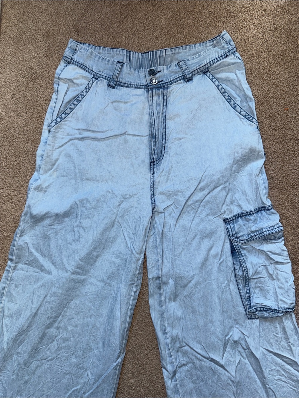 Elan Light Blue Wide-Leg Cargo Jeans